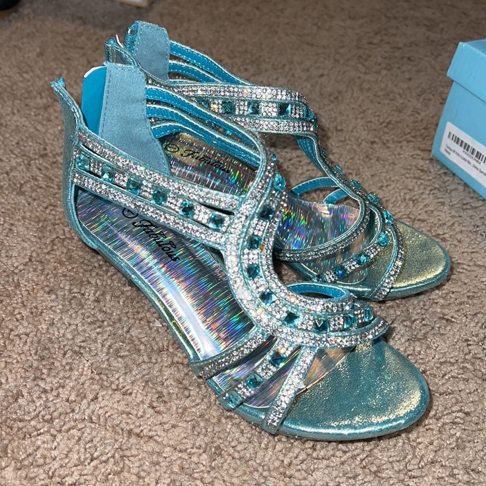Teal rhinestone heels size 1